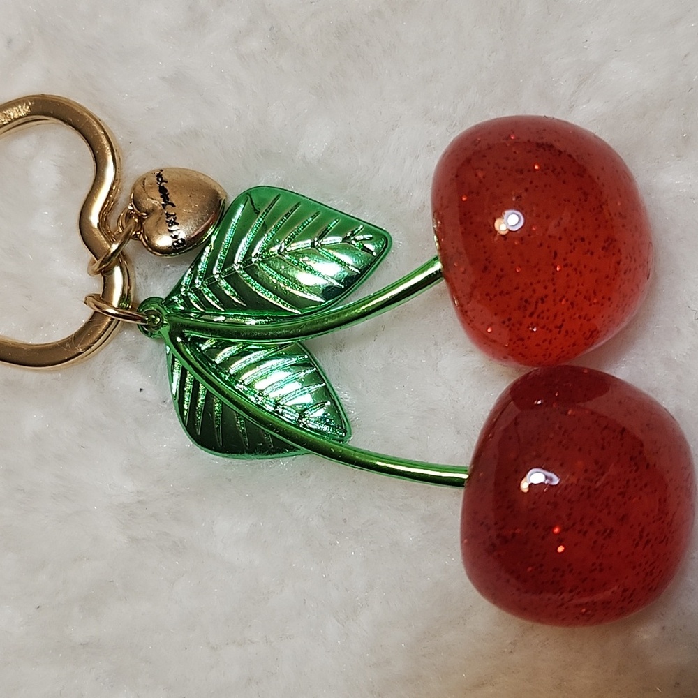 Betsy Johnson Cherry Purse Charm/ Keychain with Gold and Green Accents - Picture 4 of 8
